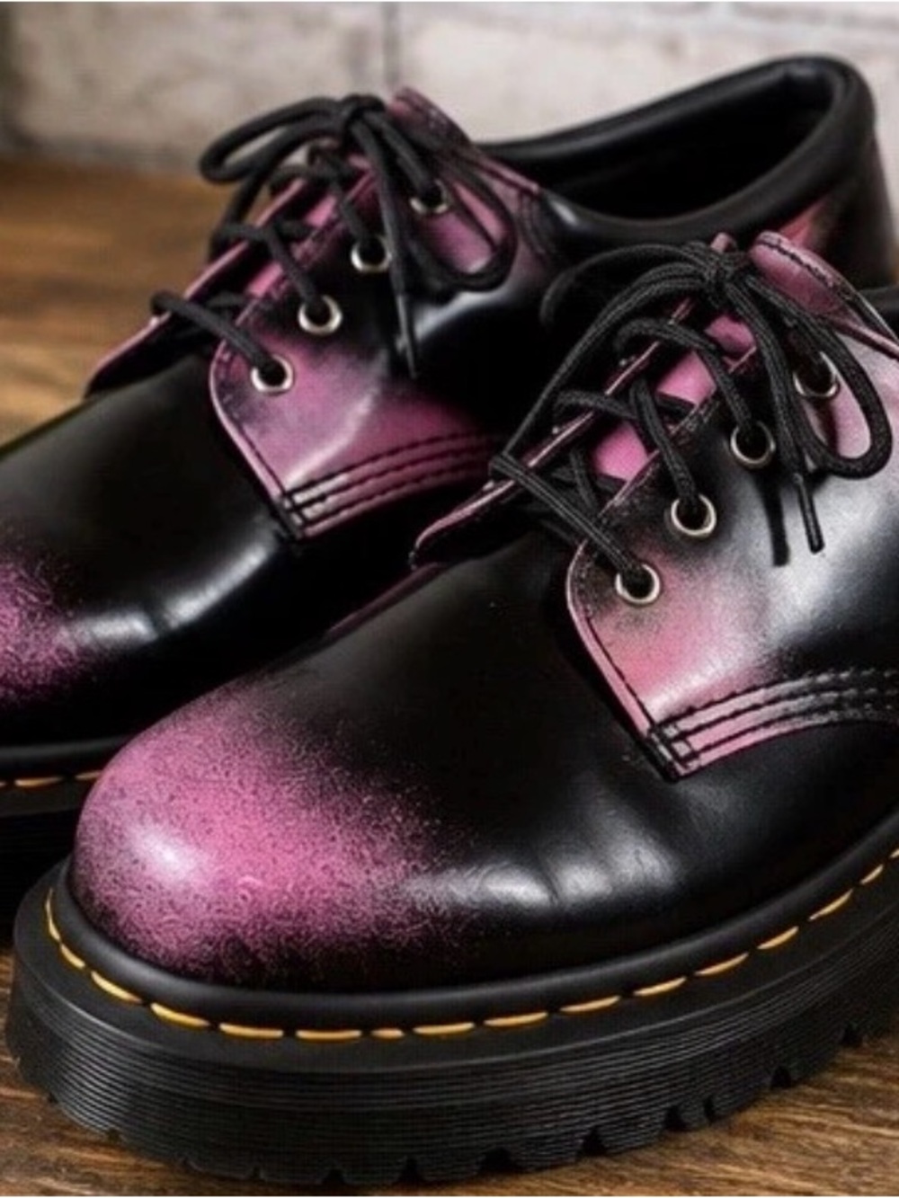 Dr. Martens 8053 Quad Black Pink Arcadia Rub Off Platform Shoes M 10 L 11 No Box